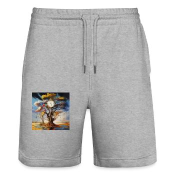 Clocks Tree Time Landscape Surreal - Stanley/Stella Trainer Unisex Organic Jogging Shorts - heather grey - Front - Nik (191cm) & Marisol (170cm)