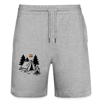 Zelt Lagerfeuer Camping - Stanley/Stella Unisex Bio Joggingshorts Trainer  - Grau meliert - Vorne - Nik (191cm) & Marisol (170cm)