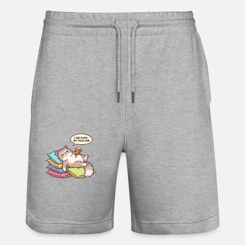 Chat paresseux avec pizza - Short de jogging bio TRAINER Stanley/Stella unisexe - gris chiné