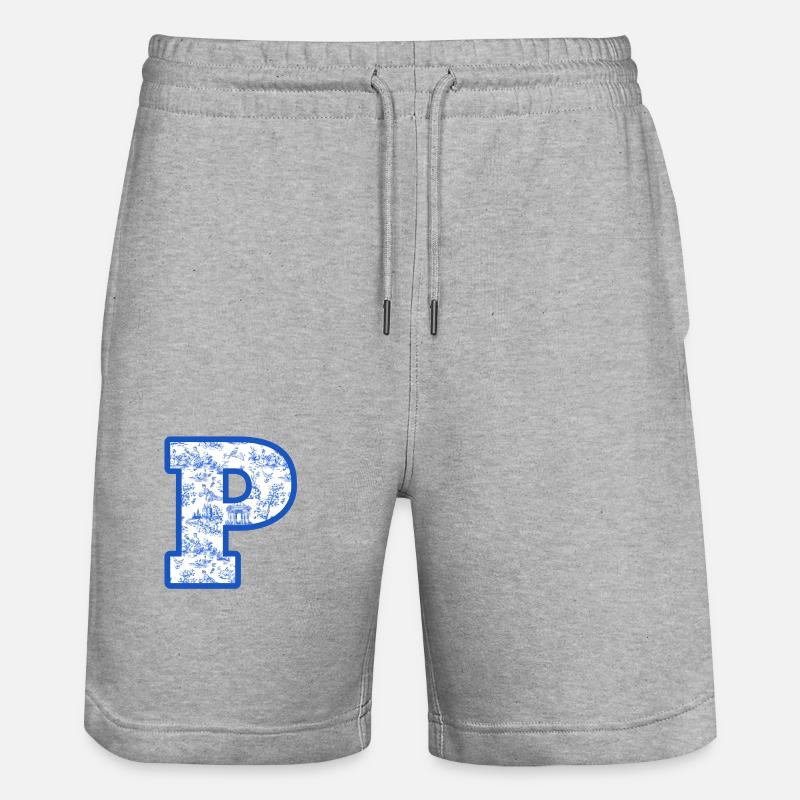 Lettre p chinoiserie bleu - Short de jogging bio TRAINER Stanley/Stella unisexe - gris chiné
