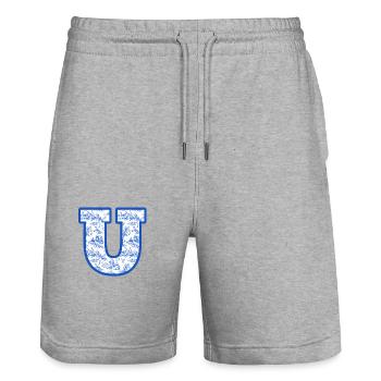 Blaue Chinoiserie u Buchstabe - Stanley/Stella Unisex Bio Joggingshorts Trainer  - Grau meliert - Vorne - Nik (191cm) & Marisol (170cm)