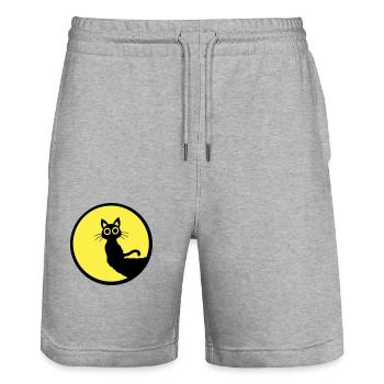 Cat Cute Moon Round Cliff Mountain Night Big Eyes - Stanley/Stella Trainer Unisex Organic Jogging Shorts - heather grey - Front - Nik (191cm) & Marisol (170cm)