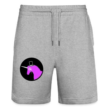 Licorne Sir Gentleman Mr. Rich Monocle Chapeau haut de forme - Short de jogging bio TRAINER Stanley/Stella unisexe - gris chiné - Devant - Nik (191cm) & Marisol (170cm)