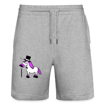 Licorne Sir Gentleman Mr. Rich Monocle Chapeau haut de forme - Short de jogging bio TRAINER Stanley/Stella unisexe - gris chiné - Devant - Nik (191cm) & Marisol (170cm)