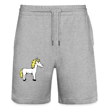 Pferd Süß Pony Fohlen Pferdemädchen Niedlich Comic - Stanley/Stella Unisex Bio Joggingshorts Trainer  - Grau meliert - Vorne - Nik (191cm) & Marisol (170cm)