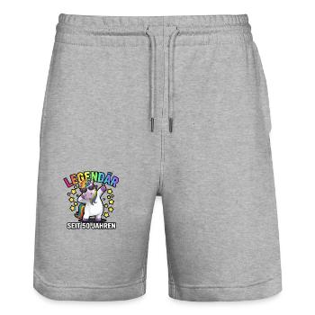 Legendary for 50 years – Unicorn Party - Stanley/Stella Trainer Unisex Organic Jogging Shorts - heather grey - Front - Nik (191cm) & Marisol (170cm)