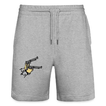 Waffen Pistolen hände dell - Stanley/Stella Unisex Bio Joggingshorts Trainer  - Grau meliert - Vorne - Nik (191cm) & Marisol (170cm)