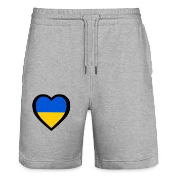Ukraine - Short de jogging bio TRAINER Stanley/Stella unisexe - gris chiné - Devant - Nik (191cm) & Marisol (170cm)