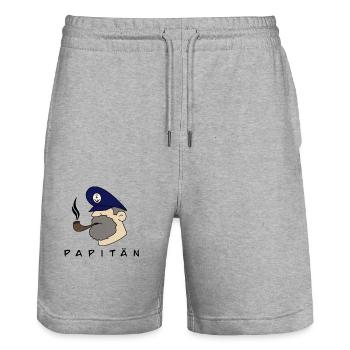 Papitän – Captain Dad T-Shirt - Stanley/Stella Unisex Bio Joggingshorts Trainer  - Grau meliert - Vorne - Nik (191cm) & Marisol (170cm)