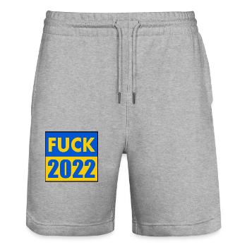 Fuck 2022 - Short de jogging bio TRAINER Stanley/Stella unisexe - gris chiné - Devant - Nik (191cm) & Marisol (170cm)