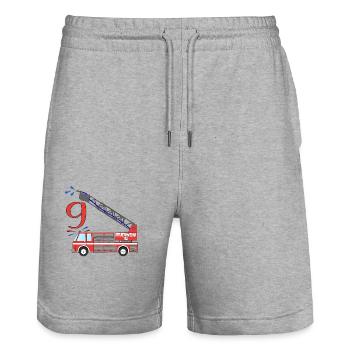 Camion de pompiers 9e anniversaire - Short de jogging bio TRAINER Stanley/Stella unisexe - gris chiné - Devant - Nik (191cm) & Marisol (170cm)