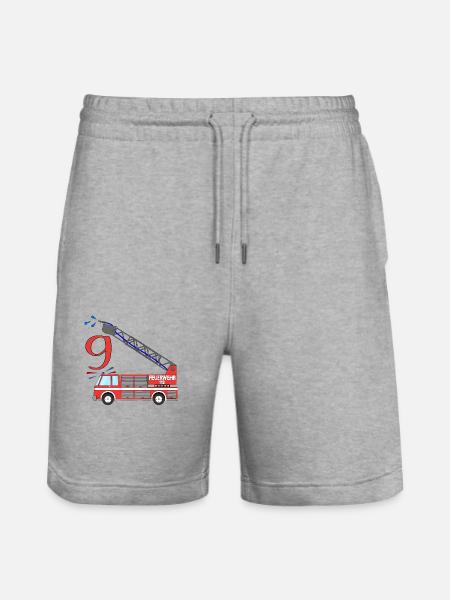 Fire engine 9th birthday - Stanley/Stella Trainer Unisex Organic Jogging Shorts - heather grey