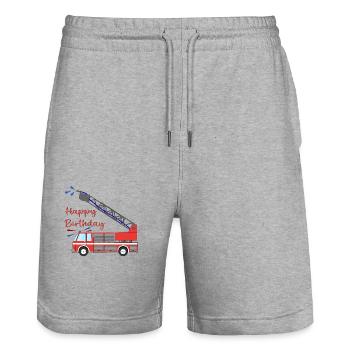 Fire engine Happy Birthday - Stanley/Stella Trainer Unisex Organic Jogging Shorts - heather grey - Front - Nik (191cm) & Marisol (170cm)