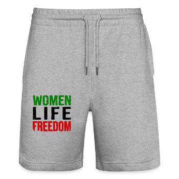 Women life freedom - Stanley/Stella Trainer Unisex Organic Jogging Shorts - heather grey - Front - Nik (191cm) & Marisol (170cm)