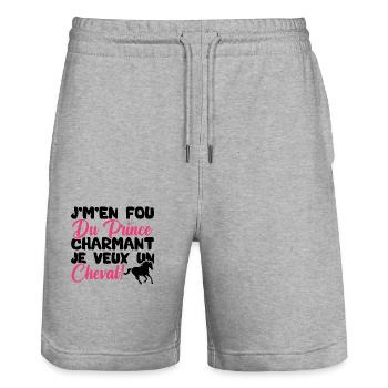 Je m'en fous du prince charmant je veux un cheval - Short de jogging bio TRAINER Stanley/Stella unisexe - gris chiné - Devant - Nik (191cm) & Marisol (170cm)