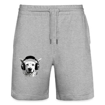 Jack the audiophile dog - Stanley/Stella Trainer Unisex Organic Jogging Shorts - heather grey - Front - Nik (191cm) & Marisol (170cm)
