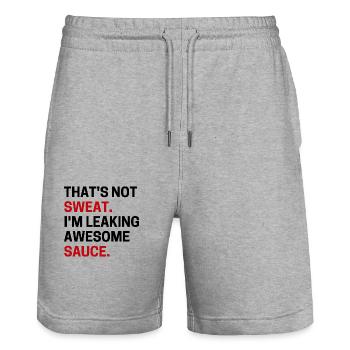 That's Not Sweat I'm Leaking Awesome Sauce Funny - Stanley/Stella Trainer Unisex Organic Jogging Shorts - heather grey - Front - Nik (191cm) & Marisol (170cm)