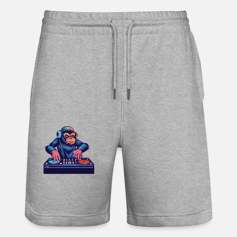 Schimpanse DJ Geschenkidee - DJ Affe - Stanley/Stella Unisex Bio Joggingshorts Trainer  - Grau meliert