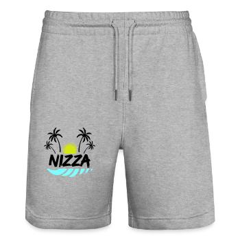 Nice - Stanley/Stella Trainer Unisex Organic Jogging Shorts - heather grey - Front - Nik (191cm) & Marisol (170cm)
