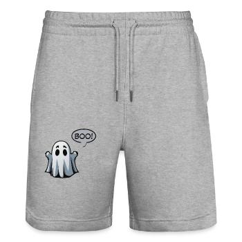 Boo fantomatique effrayant! - Conception fantôme effrayante - Short de jogging bio TRAINER Stanley/Stella unisexe - gris chiné - Devant - Nik (191cm) & Marisol (170cm)