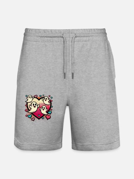 Retro Ghost Heart T-Shirt - Stanley/Stella Trainer Unisex Organic Jogging Shorts - heather grey