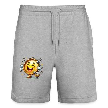 Schlagen Sie den Blues weg! 🥁 Schlagzeug-Charakter-T-Shirt - Stanley/Stella Unisex Bio Joggingshorts Trainer  - Grau meliert - Vorne - Nik (191cm) & Marisol (170cm)
