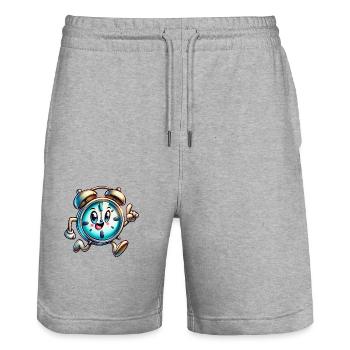 Rush Hour Alarm! Whimsical Running Clock - Stanley/Stella Trainer Unisex Organic Jogging Shorts - heather grey - Front - Nik (191cm) & Marisol (170cm)