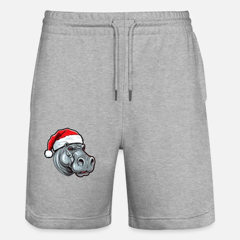 Tête d’animal de Noël hippopotame - Short de jogging bio TRAINER Stanley/Stella unisexe - gris chiné