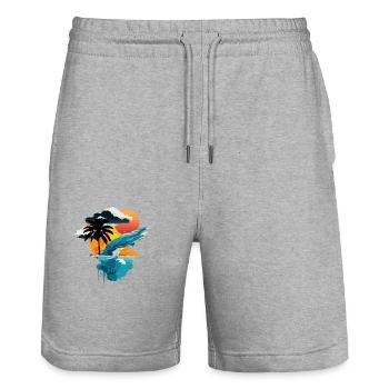 Sonnenuntergang am Meer - Sonne, Meer und Palme - Stanley/Stella Unisex Bio Joggingshorts Trainer  - Grau meliert - Vorne - Nik (191cm) & Marisol (170cm)