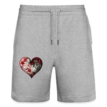 Valentine Heart Herz - Stanley/Stella Unisex Bio Joggingshorts Trainer  - Grau meliert - Vorne - Nik (191cm) & Marisol (170cm)