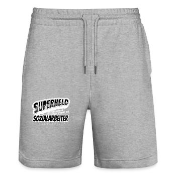 Superheld, clever getarnt als Sozialarbeiter - Stanley/Stella Unisex Bio Joggingshorts Trainer  - Grau meliert - Vorne - Nik (191cm) & Marisol (170cm)