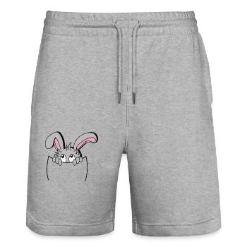 Lapin mignon dans poche, so cute! - Short de jogging bio TRAINER Stanley/Stella unisexe - gris chiné - Devant - Nik (191cm) & Marisol (170cm)