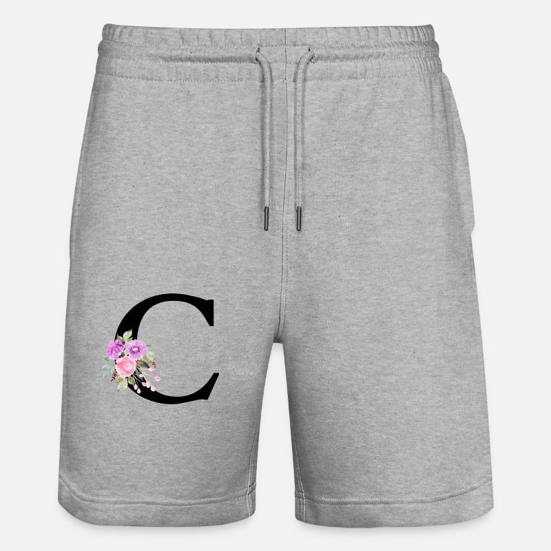 Lettre c floral violet - Short de jogging bio TRAINER Stanley/Stella unisexe - gris chiné