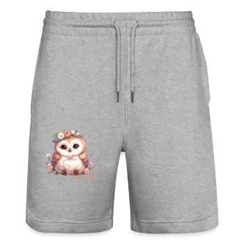 Hibou mignon avec des fleurs - Short de jogging bio TRAINER Stanley/Stella unisexe - gris chiné - Devant - Nik (191cm) & Marisol (170cm)