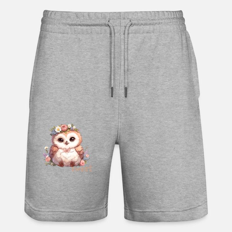 Hibou mignon avec des fleurs - Short de jogging bio TRAINER Stanley/Stella unisexe - gris chiné