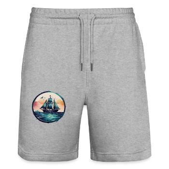 Aquarell Sailingship - Stanley/Stella Unisex Bio Joggingshorts Trainer  - Grau meliert - Vorne - Nik (191cm) & Marisol (170cm)
