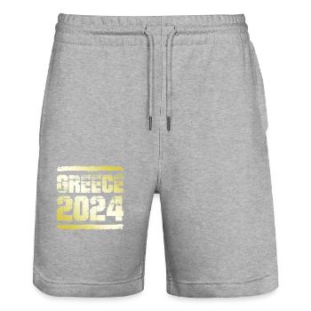 Greece 2024 Gold - Stanley/Stella Unisex Bio Joggingshorts Trainer  - Grau meliert - Vorne - Nik (191cm) & Marisol (170cm)