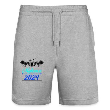 Mykonos 2024 - Stanley/Stella Trainer Unisex Organic Jogging Shorts - heather grey - Front - Nik (191cm) & Marisol (170cm)