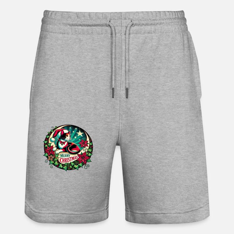 Chat calicot de Noël - Short de jogging bio TRAINER Stanley/Stella unisexe - gris chiné