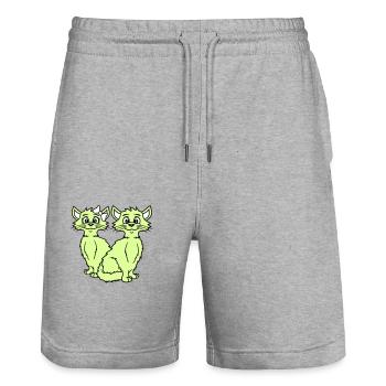 Zwei Katzen Paar 2 Romantisches verliebtes Pärchen - Stanley/Stella Unisex Bio Joggingshorts Trainer  - Grau meliert - Vorne - Nik (191cm) & Marisol (170cm)