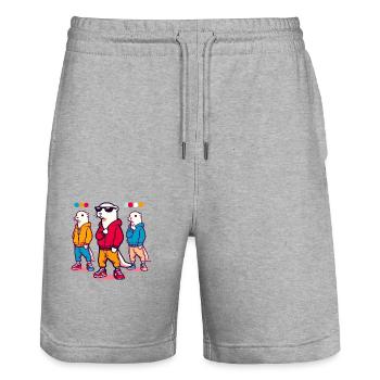 Colorful otter characters in hoodies - Stanley/Stella Trainer Unisex Organic Jogging Shorts - heather grey - Front - Nik (191cm) & Marisol (170cm)