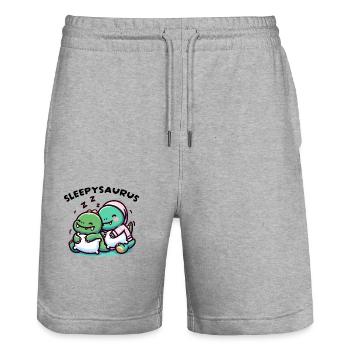 Sleepysaurus Official Sleep Outfit Chemise de nuit - Short de jogging bio TRAINER Stanley/Stella unisexe - gris chiné - Devant - Nik (191cm) & Marisol (170cm)
