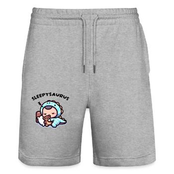 Sleepysaurus Official Sleep Outfit Chemise de nuit - Short de jogging bio TRAINER Stanley/Stella unisexe - gris chiné - Devant - Nik (191cm) & Marisol (170cm)