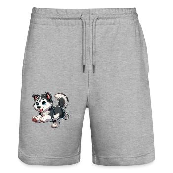 Siberian Husky - Stanley/Stella Unisex Bio Joggingshorts Trainer  - Grau meliert - Vorne - Nik (191cm) & Marisol (170cm)