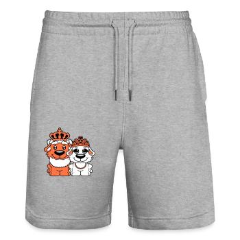 Deux Chiens Couronne Roi Reine Souverain Majesté - Short de jogging bio TRAINER Stanley/Stella unisexe - gris chiné - Devant - Nik (191cm) & Marisol (170cm)