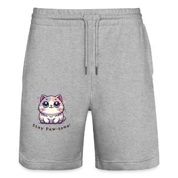 Stay Paw-some – Lustiges Katzen Shirt - Stanley/Stella Unisex Bio Joggingshorts Trainer  - Grau meliert - Vorne - Nik (191cm) & Marisol (170cm)