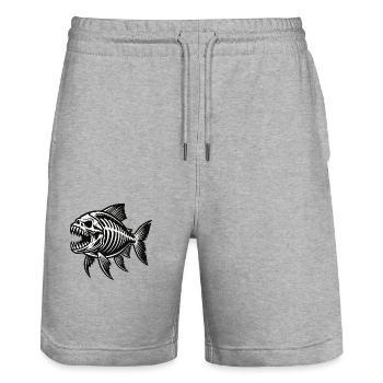skelett piranha - Stanley/Stella Unisex Bio Joggingshorts Trainer  - Grau meliert - Vorne - Nik (191cm) & Marisol (170cm)