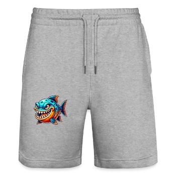 piranha comic fisch - Stanley/Stella Unisex Bio Joggingshorts Trainer  - Grau meliert - Vorne - Nik (191cm) & Marisol (170cm)