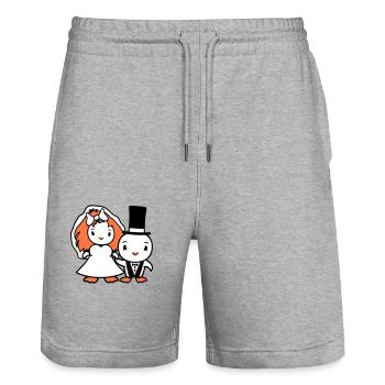 2 Birds Wedding Couple Ducks Wedding Man Woman Cute - Stanley/Stella Trainer Unisex Organic Jogging Shorts - heather grey - Front - Nik (191cm) & Marisol (170cm)