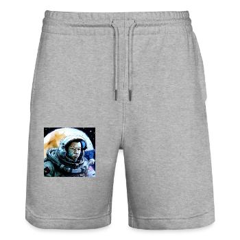 Astronaut im Weltraum vor Mond - Stanley/Stella Unisex Bio Joggingshorts Trainer  - Grau meliert - Vorne - Nik (191cm) & Marisol (170cm)